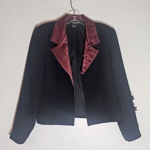 Due Per Due Veste Jacket Womens 8 Black Burgundy Flower Embellished Rhinestone